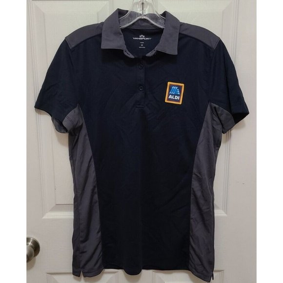Aldi Polo Shirt Uniform Womens M Short Sleeve Navy Gray By Vansport Excellent - Picture 1 of 11